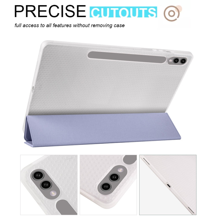 For Samsung Galaxy Tab S10+ / S9+ 3-folding Transparent TPU Smart Leather Tablet Case with Pen Slot(Lavender) by bashfashion
