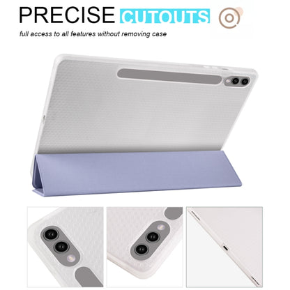For Samsung Galaxy Tab S10+ / S9+ 3-folding Transparent TPU Smart Leather Tablet Case with Pen Slot(Lavender) by bashfashion