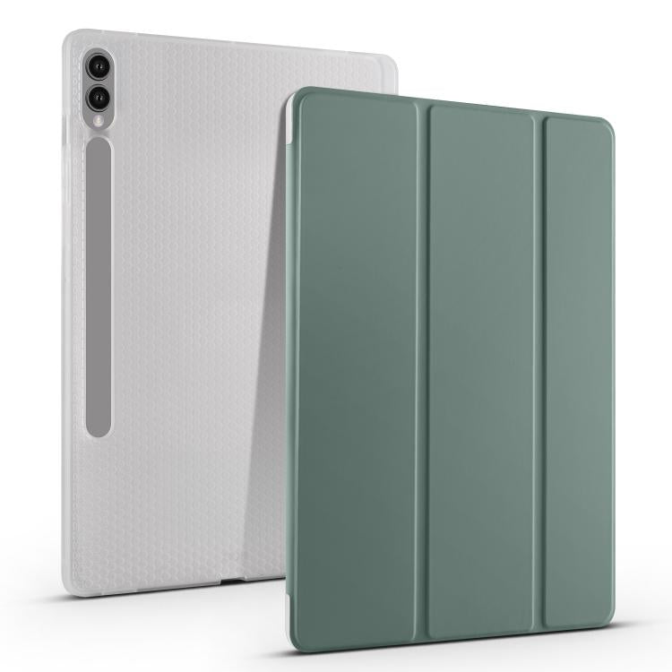 For Samsung Galaxy Tab S10 FE / S9 3-folding Transparent TPU Smart Leather Tablet Case with Pen Slot(Green) by bashfashion
