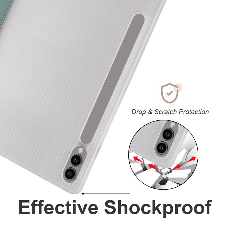 For Samsung Galaxy Tab S10 FE / S9 3-folding Transparent TPU Smart Leather Tablet Case with Pen Slot(Green) by bashfashion