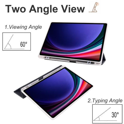 For Samsung Galaxy Tab S10 FE / S9 3-folding Transparent TPU Smart Leather Tablet Case with Pen Slot(Black) by bashfashion