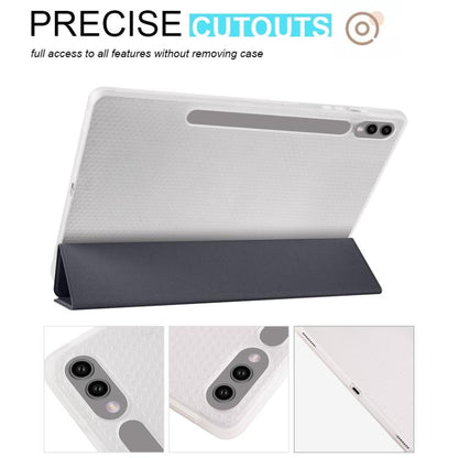 For Samsung Galaxy Tab S10 FE / S9 3-folding Transparent TPU Smart Leather Tablet Case with Pen Slot(Black) by bashfashion