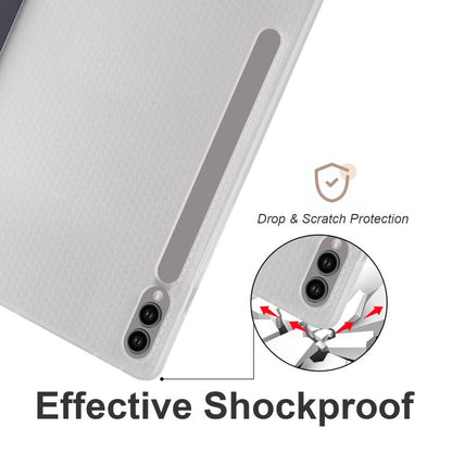 For Samsung Galaxy Tab S10 FE / S9 3-folding Transparent TPU Smart Leather Tablet Case with Pen Slot(Black) by bashfashion