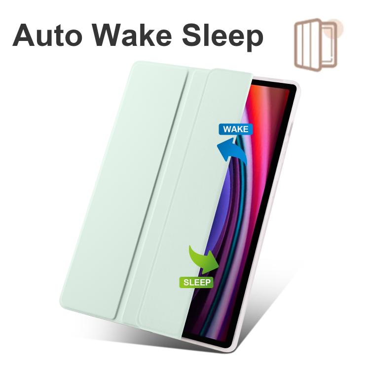 For Samsung Galaxy Tab S10 FE / S9 3-folding Transparent TPU Smart Leather Tablet Case with Pen Slot(Light Green) by bashfashion