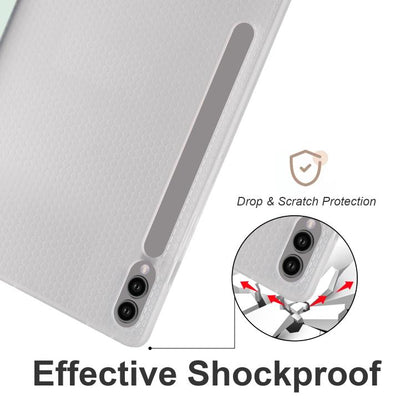 For Samsung Galaxy Tab S10 FE / S9 3-folding Transparent TPU Smart Leather Tablet Case with Pen Slot(Light Green) by bashfashion