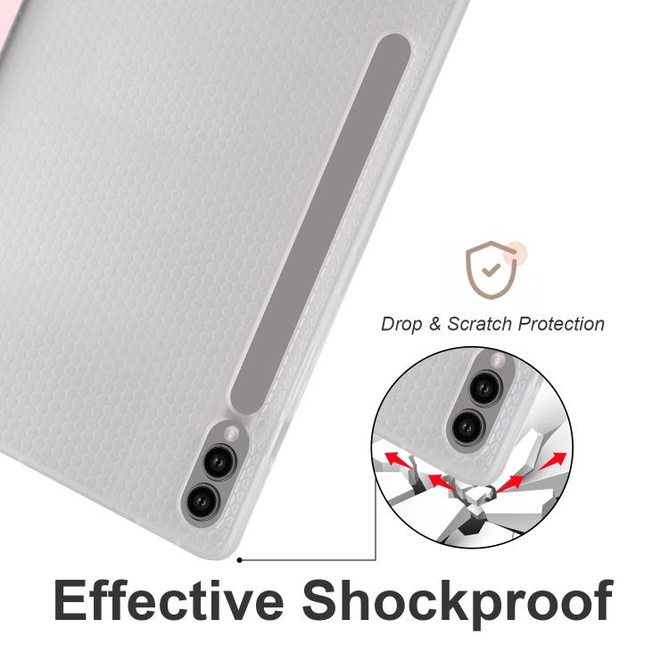 For Samsung Galaxy Tab S10 FE / S9 3-folding Transparent TPU Smart Leather Tablet Case with Pen Slot(Pink) by bashfashion