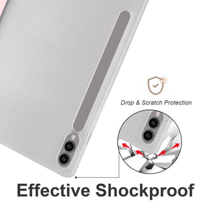For Samsung Galaxy Tab S10 FE / S9 3-folding Transparent TPU Smart Leather Tablet Case with Pen Slot(Pink) by bashfashion