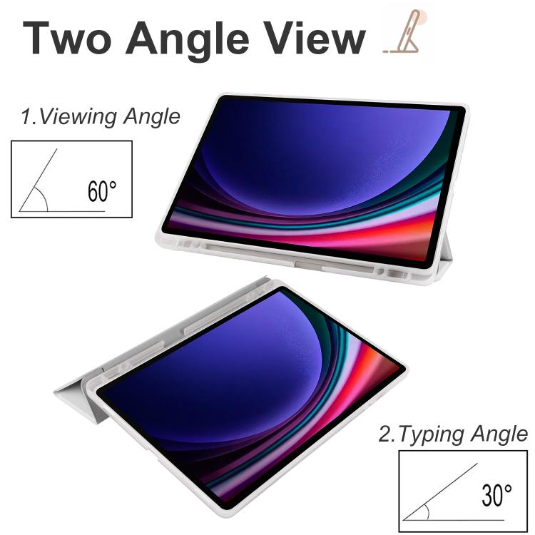 For Samsung Galaxy Tab S10 FE / S9 3-folding Transparent TPU Smart Leather Tablet Case with Pen Slot(Grey) by bashfashion