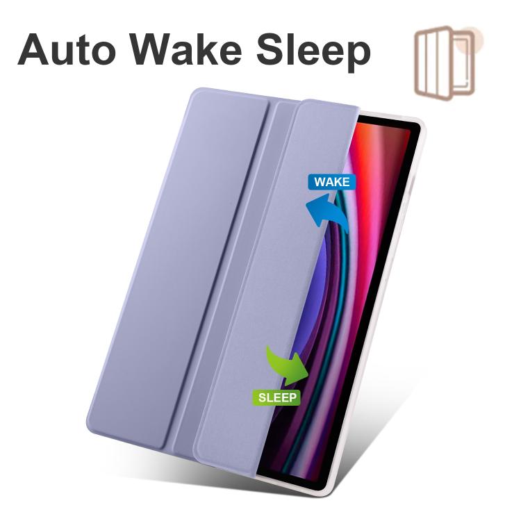 For Samsung Galaxy Tab S10 FE / S9 3-folding Transparent TPU Smart Leather Tablet Case with Pen Slot(Lavender) by bashfashion