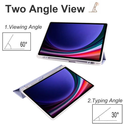 For Samsung Galaxy Tab S10 FE / S9 3-folding Transparent TPU Smart Leather Tablet Case with Pen Slot(Lavender) by bashfashion
