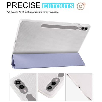 For Samsung Galaxy Tab S10 FE / S9 3-folding Transparent TPU Smart Leather Tablet Case with Pen Slot(Lavender) by bashfashion
