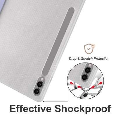 For Samsung Galaxy Tab S10 FE / S9 3-folding Transparent TPU Smart Leather Tablet Case with Pen Slot(Lavender) by bashfashion