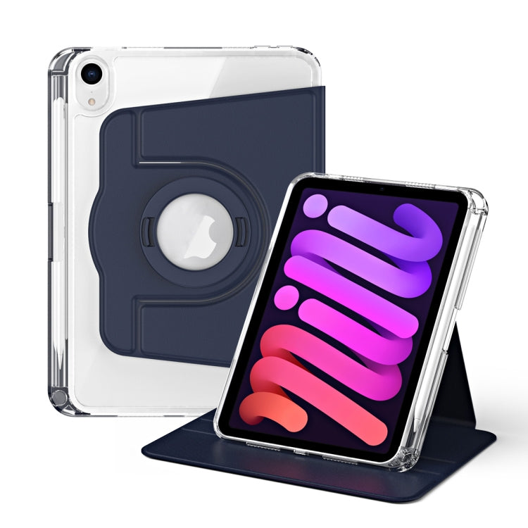 For iPad mini 6 / mini 2024 360 Rotation Detachable Clear Acrylic Leather Tablet Case(Dark Blue) by bashfashion