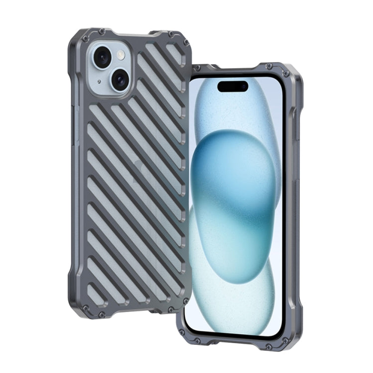 For iPhone 15 R-JUST RJ-50 Hollow Breathable Armor Metal Phone Case(Space Grey) by R-JUST