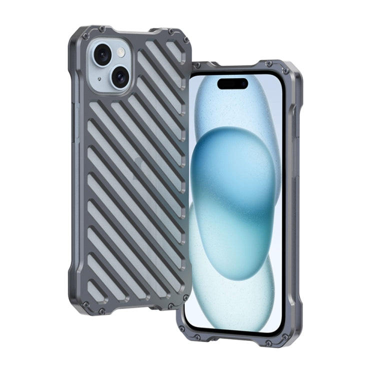 For iPhone 15 Plus R-JUST RJ-50 Hollow Breathable Armor Metal Phone Case(Space Grey) by R-JUST