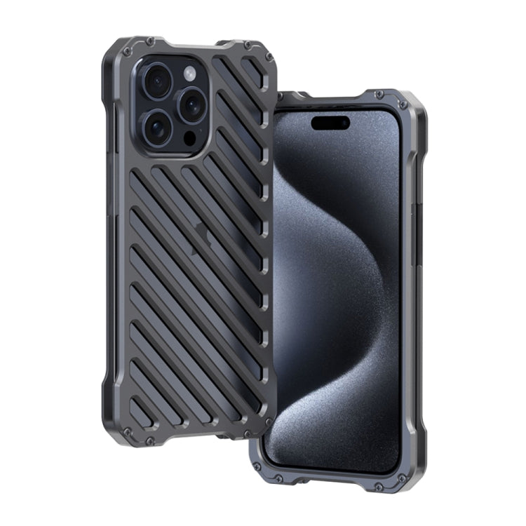 For iPhone 15 Pro R-JUST RJ-50 Hollow Breathable Armor Metal Phone Case(Space Grey) by R-JUST