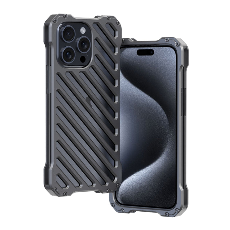 For iPhone 15 Pro Max R-JUST RJ-50 Hollow Breathable Armor Metal Phone Case(Space Grey) by R-JUST