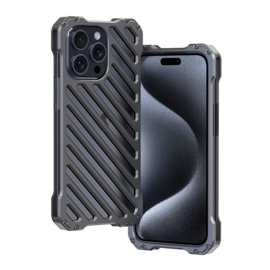 For iPhone 15 Pro Max R-JUST RJ-50 Hollow Breathable Armor Metal Phone Case(Space Grey) by R-JUST