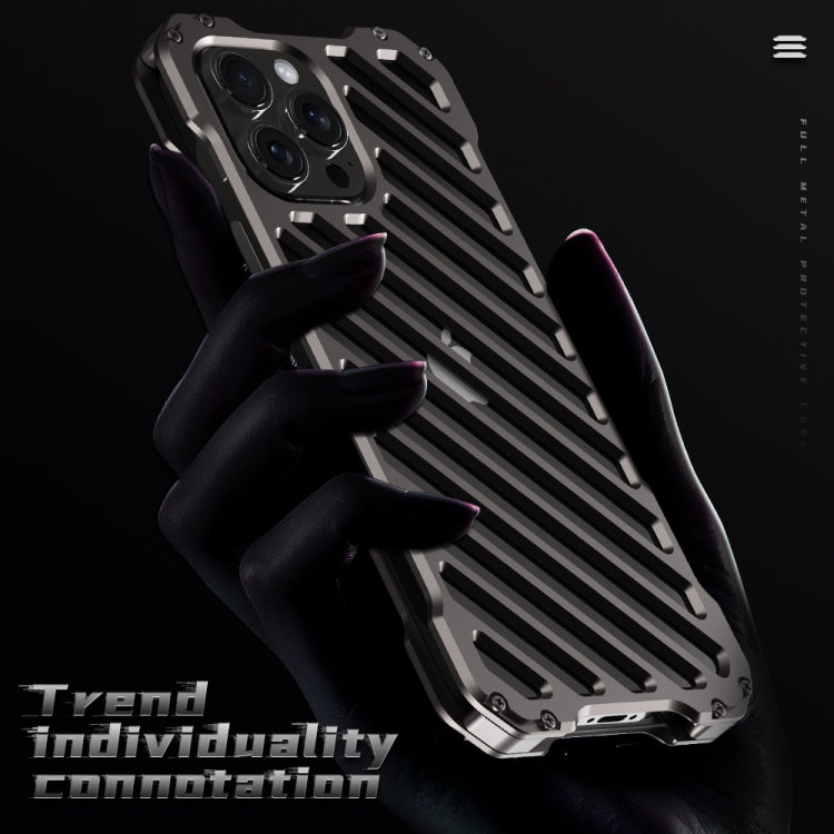 For iPhone 15 Pro R-JUST RJ-50 Hollow Breathable Armor Metal Phone Case(Space Grey) by R-JUST