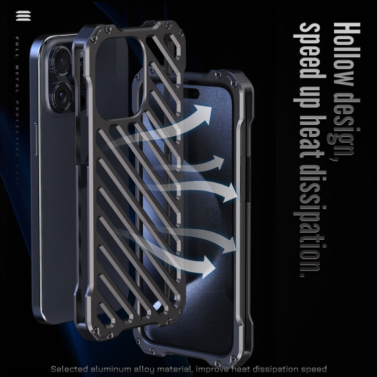 For iPhone 15 R-JUST RJ-50 Hollow Breathable Armor Metal Phone Case(Space Grey) by R-JUST