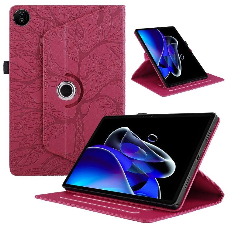 For Realme Pad 2 Tree Life Embossed Rotation Leather Tablet Case(Red) by bashfashion