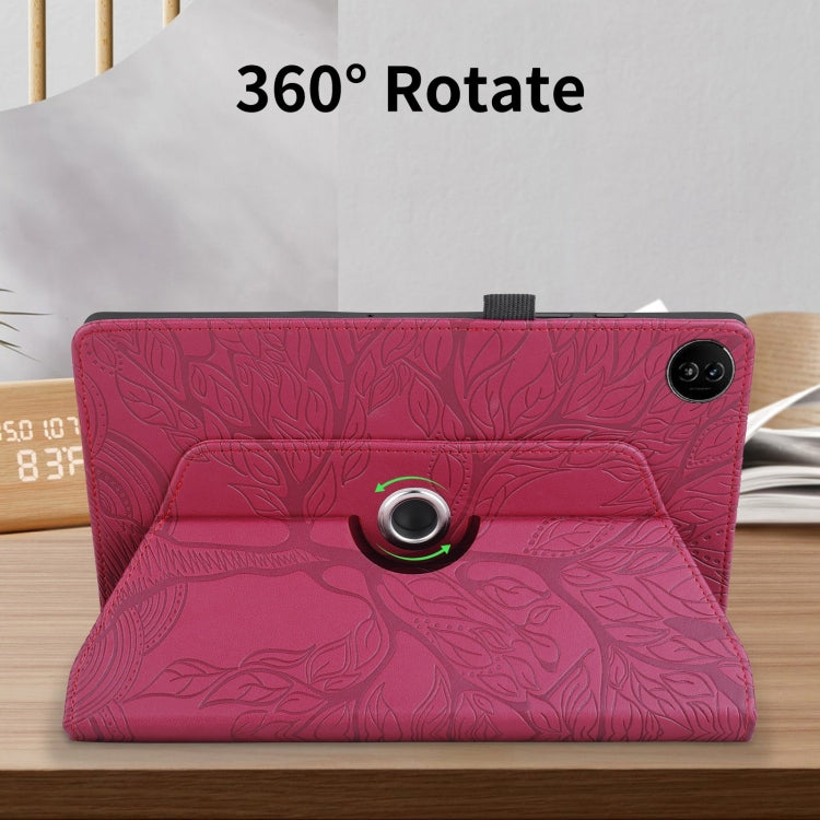 For Realme Pad 2 Tree Life Embossed Rotation Leather Tablet Case(Red) by bashfashion