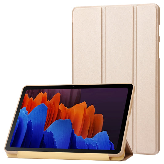 For Samsung Galaxy Tab S10 FE / S9 FE / S9 3-Fold Holder Silicone Leather Tablet Case(Gold) by bashfashion