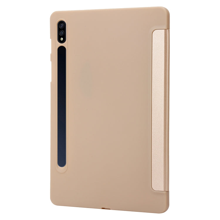 For Samsung Galaxy Tab S10 FE / S9 FE / S9 3-Fold Holder Silicone Leather Tablet Case(Gold) by bashfashion