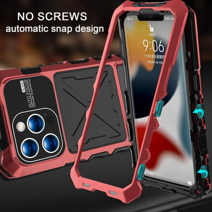 For iPhone 15 Pro Max R-JUST Metal + Silicone + Tempered Glass Life Waterproof Phone Case with Holder(Red) by R-JUST