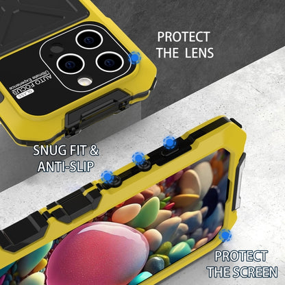 For iPhone 15 Pro R-JUST Metal + Silicone + Tempered Glass Life Waterproof Phone Case with Holder(Yellow) by R-JUST