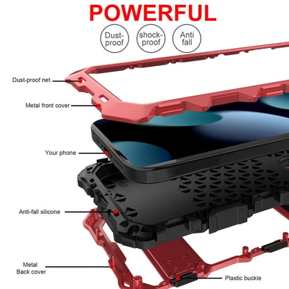 For iPhone 15 Plus R-JUST Metal + Silicone + Tempered Glass Life Waterproof Phone Case with Holder(Red) by R-JUST