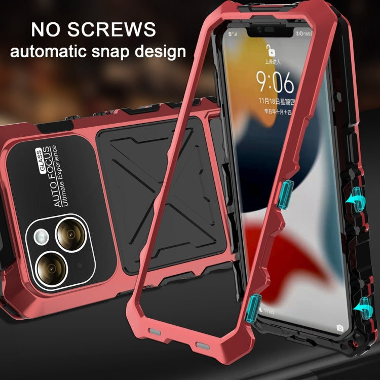 For iPhone 15 Plus R-JUST Metal + Silicone + Tempered Glass Life Waterproof Phone Case with Holder(Red) by R-JUST
