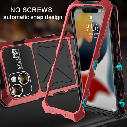 For iPhone 15 Plus R-JUST Metal + Silicone + Tempered Glass Life Waterproof Phone Case with Holder(Red) by R-JUST