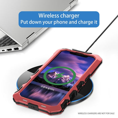 For iPhone 15 Plus R-JUST Metal + Silicone + Tempered Glass Life Waterproof Phone Case with Holder(Red) by R-JUST