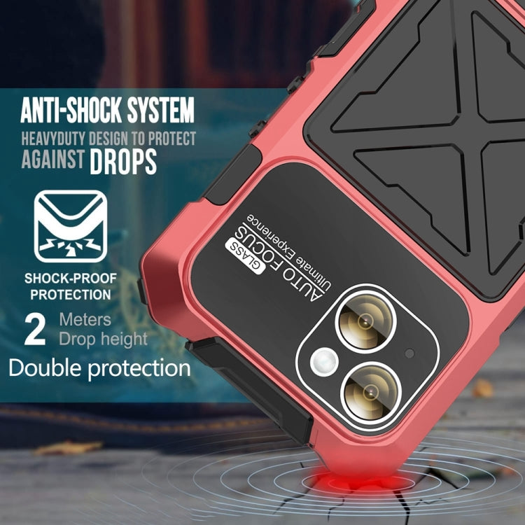 For iPhone 15 Plus R-JUST Metal + Silicone + Tempered Glass Life Waterproof Phone Case with Holder(Red) by R-JUST