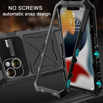 For iPhone 15 R-JUST Metal + Silicone + Tempered Glass Life Waterproof Phone Case with Holder(Black) by R-JUST