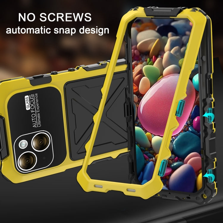 For iPhone 15 R-JUST Metal + Silicone + Tempered Glass Life Waterproof Phone Case with Holder(Yellow) by R-JUST