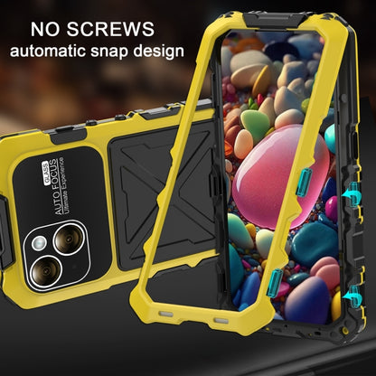 For iPhone 15 R-JUST Metal + Silicone + Tempered Glass Life Waterproof Phone Case with Holder(Yellow) by R-JUST