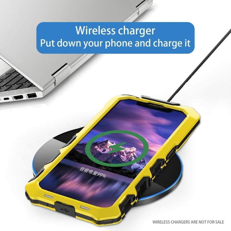 For iPhone 15 R-JUST Metal + Silicone + Tempered Glass Life Waterproof Phone Case with Holder(Yellow) by R-JUST