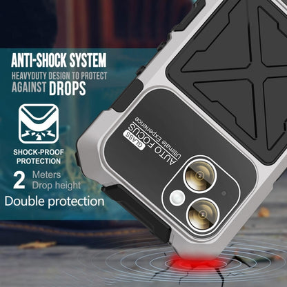 For iPhone 15 R-JUST Metal + Silicone + Tempered Glass Life Waterproof Phone Case with Holder(Silver) by R-JUST