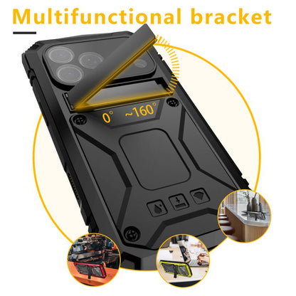 For iPhone 17 Pro Max R-JUST Metal + Silicone + Tempered Glass Life Waterproof Phone Case with Holder(Black) by R-JUST