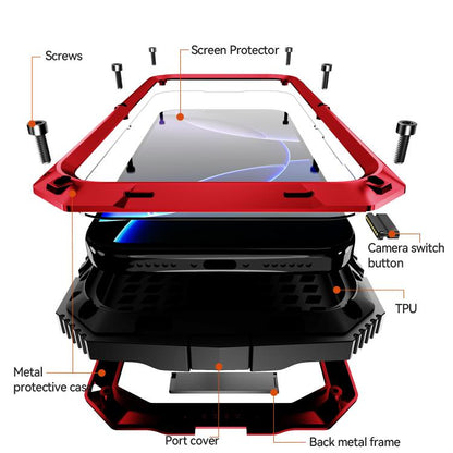 For iPhone 17 Pro Max R-JUST Metal + Silicone + Tempered Glass Life Waterproof Phone Case with Holder(Red) by R-JUST