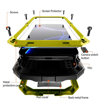 For iPhone 17 Pro Max R-JUST Metal + Silicone + Tempered Glass Life Waterproof Phone Case with Holder(Yellow) by R-JUST