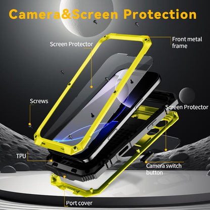 For iPhone 17 Pro Max R-JUST Metal + Silicone + Tempered Glass Life Waterproof Phone Case with Holder(Yellow) by R-JUST