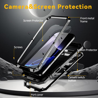 For iPhone 17 Pro R-JUST Metal + Silicone + Tempered Glass Life Waterproof Phone Case with Holder(Black) by R-JUST
