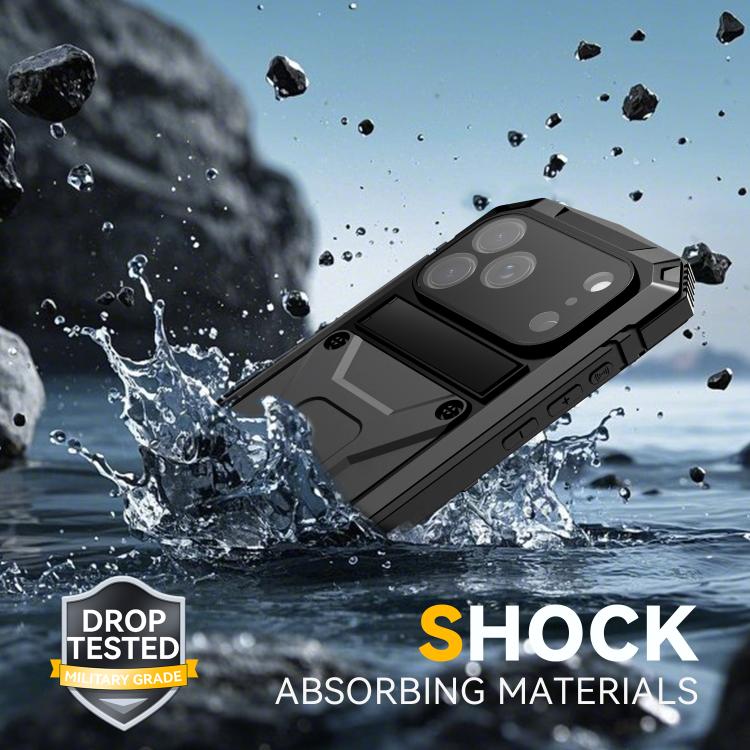 For iPhone 17 Pro R-JUST Metal + Silicone + Tempered Glass Life Waterproof Phone Case with Holder(Black) by R-JUST