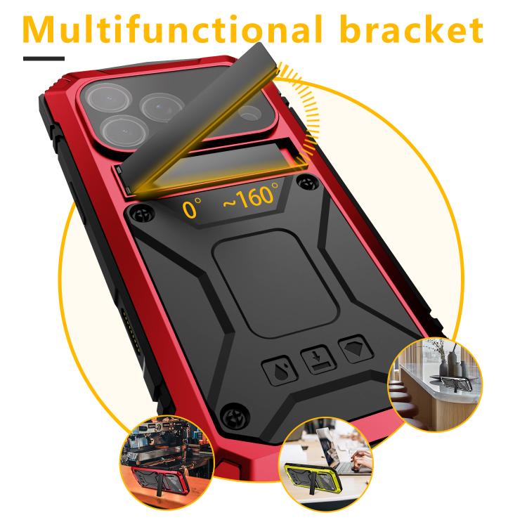 For iPhone 17 Pro R-JUST Metal + Silicone + Tempered Glass Life Waterproof Phone Case with Holder(Red) by R-JUST