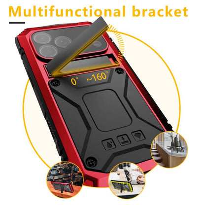 For iPhone 17 Pro R-JUST Metal + Silicone + Tempered Glass Life Waterproof Phone Case with Holder(Red) by R-JUST