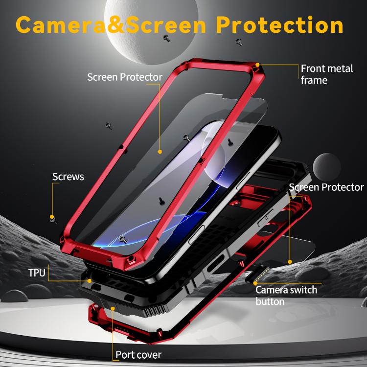 For iPhone 17 Pro R-JUST Metal + Silicone + Tempered Glass Life Waterproof Phone Case with Holder(Red) by R-JUST