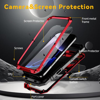 For iPhone 17 Pro R-JUST Metal + Silicone + Tempered Glass Life Waterproof Phone Case with Holder(Red) by R-JUST